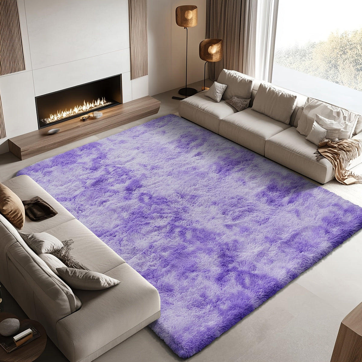 Plush Area Rug Ultra-Soft Fluffy Shag Carpet – Extra Large 80x160cm Non-Slip Floor Mat for Living Room Bedroom Nursery Office, Thick Cozy Home Decor Rug in Dark Gray Light Grey Purple