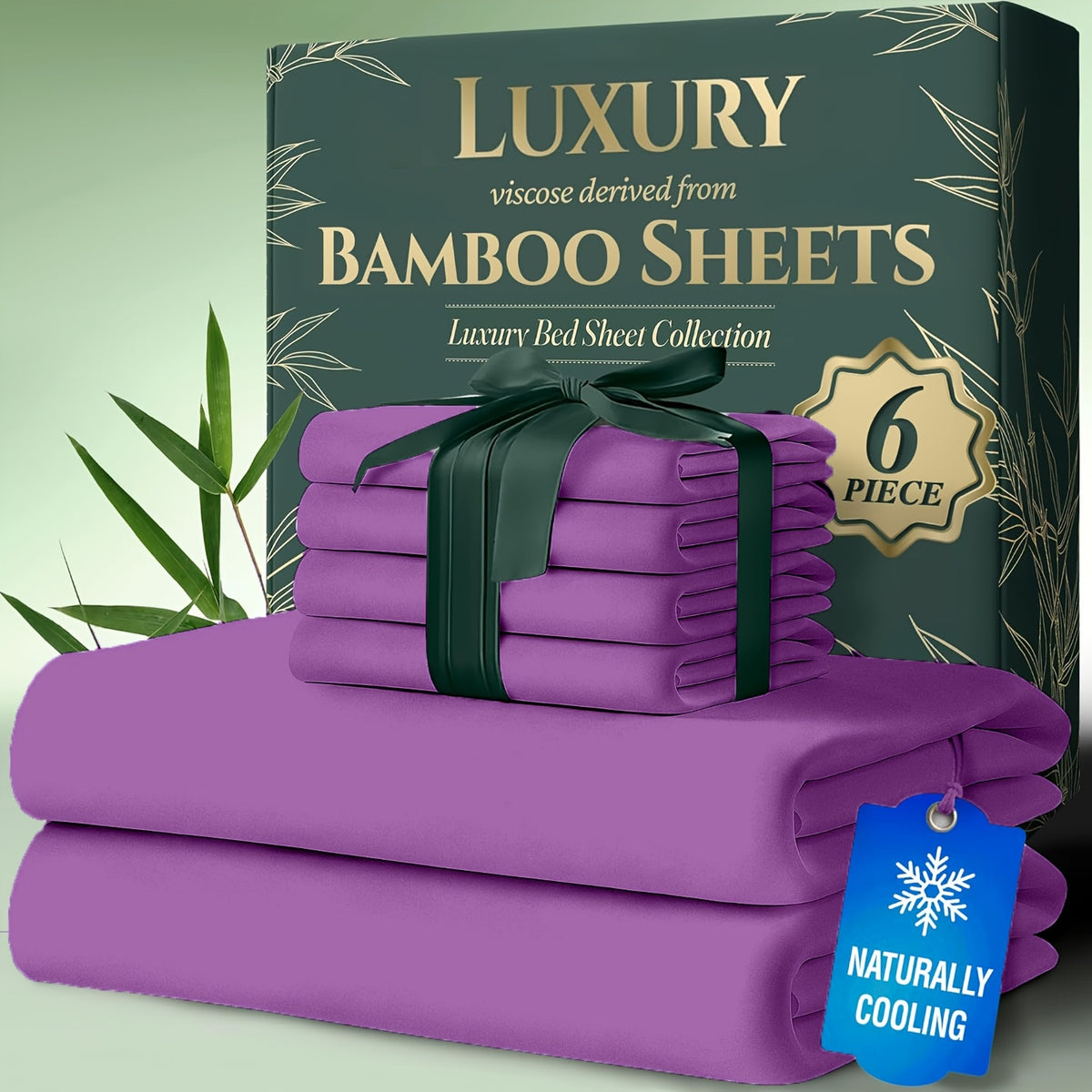 Bamboo Cooling Bed Sheets 6 Piece Set - 17 Inch Deep Pocket Fitted Sheet for Hot Sleepers, Cloud-Soft Luxury Flat Sheet & Pillowcases, Twin Full Queen King, Breathable Hypoallergenic Bedroom Bedding
