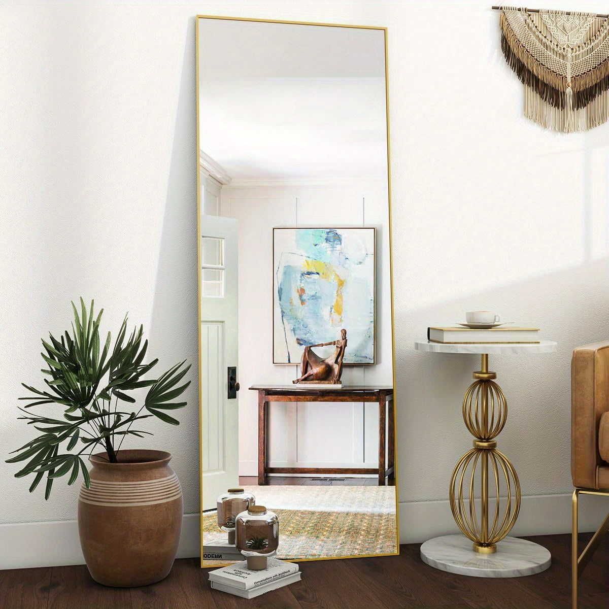 Full Length Mirror with Stand, Floor Mirror Aluminum Alloy Frame, Full Body Mirror Standing Hanging Leaning Against Wall for Bedroom Living Room