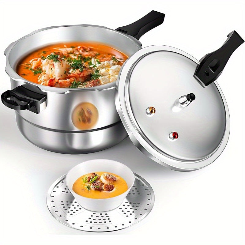 Pressure Cooker Aluminum 6QT 8QT 10QT with Release Valve & Safety Features, Compatible with Gas & Induction Cooktops, Stovetop Pressure Cooker with Canner Rack for Canning Cooking, Silver