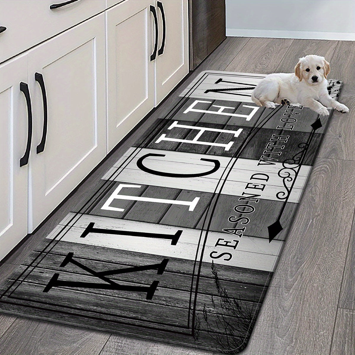 Kitchen Mat Non-Slip Absorbent - Anti-Fatigue Floor Mat for Kitchen Bathroom Laundry Room Hallway, Washable Cushioned Rug with Printed Design, Multiple Sizes & Wood Grain Options