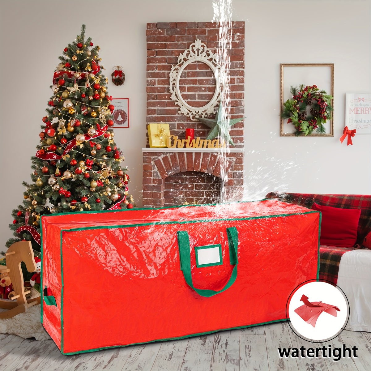 Christmas Tree Storage Bag 7.5ft – Heavy Duty Extra Large Xmas Tree Bag with Reinforced Handles & Dual Zippers, Wide Opening, Red Holiday Tree Storage Organizer