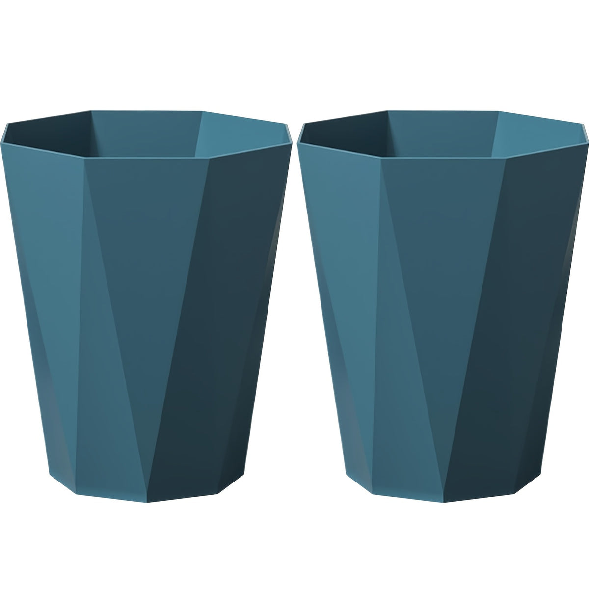 Nordic Octagonal Trash Bins Set of 2 - Geometric Plastic Small Wastebasket for Home Office, Bathroom, Kitchen & Bedroom, Modern Open-Top Waste Bin with Brushed Finish