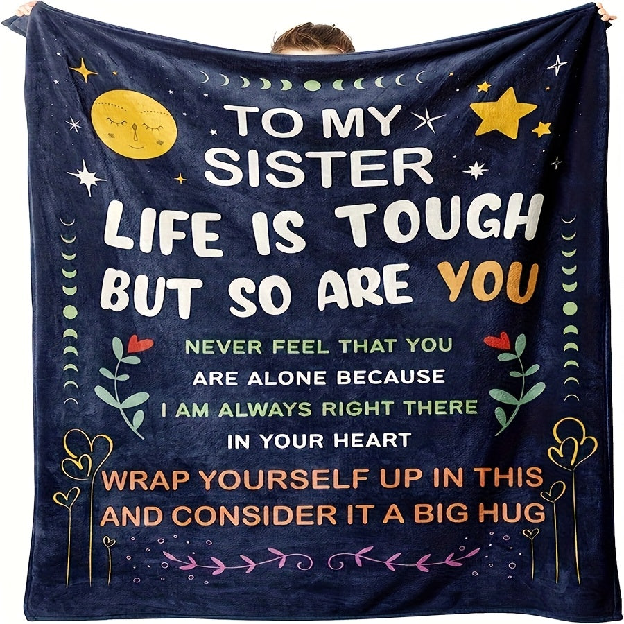 Flannel Throw Blanket To My Sister, Soft Cozy Warm Envelope Printed Blanket for Couch Bed Sofa Camping Travel, All Season Nap Blanket, Birthday Christmas Gift for Sister in 2 Sizes