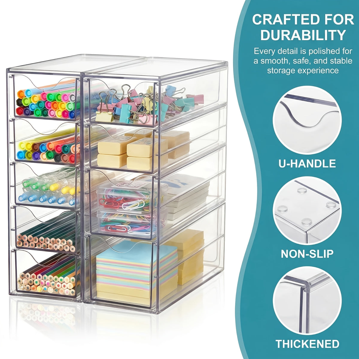 Clear Acrylic Drawer Organizer 8 or 16 Drawers – Modular Desktop Storage for Makeup, Jewelry, Office Supplies & Art Crafts – Stackable Desk Organizer for Vanity Bedroom Home Office