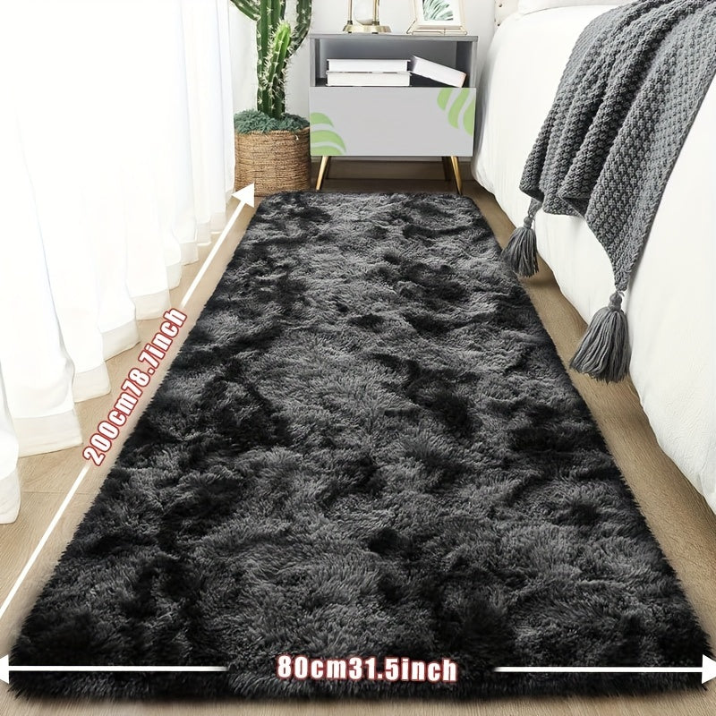 Tie-Dye Plush Runner Rug 31.5x78.7 Inch Soft Fluffy Non-Slip Absorbent Floor Mat for Living Room Bedroom Hallway Home Decor – Light Grey Dark Gray Pink Black