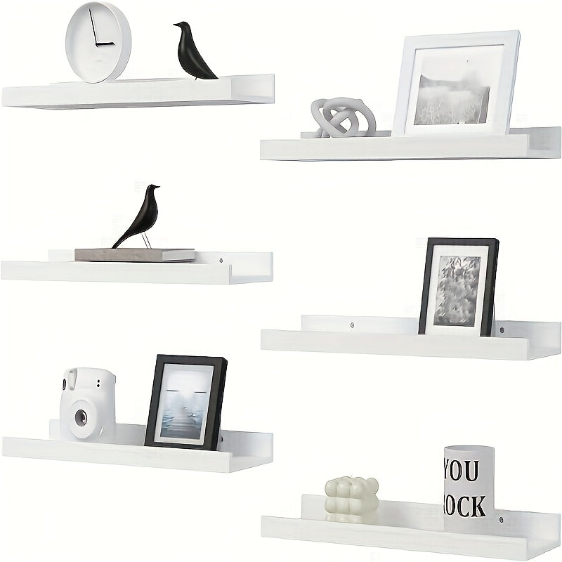 Rustic Wood Floating Shelves Wall Mounted Set 4 or 6 Pcs, Carbonized Black & White Shelf for Bathroom Bedroom Living Room Kitchen Office Plants Decor, Multi-Size Heavy Duty Wall Shelf Storage