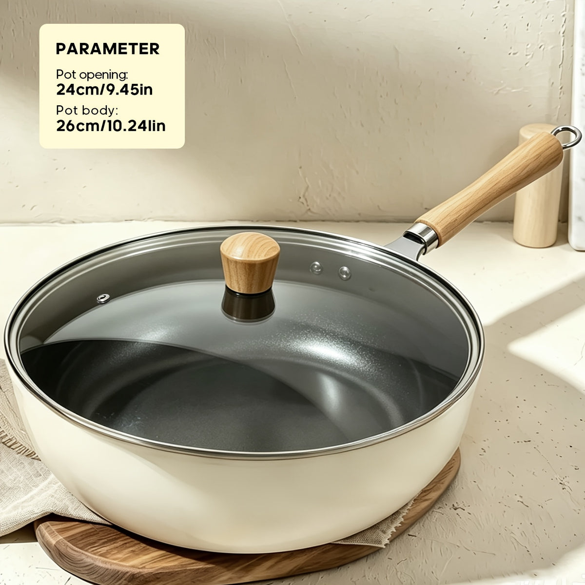 Japanese Wok Large Bellied Non Stick Cookware with Heat Resistant Handle, Fits Gas & Induction Stoves, Pressure Cooker for Soups & Stewing, Chafing Dish Alternative, Kitchen Camping Gadget