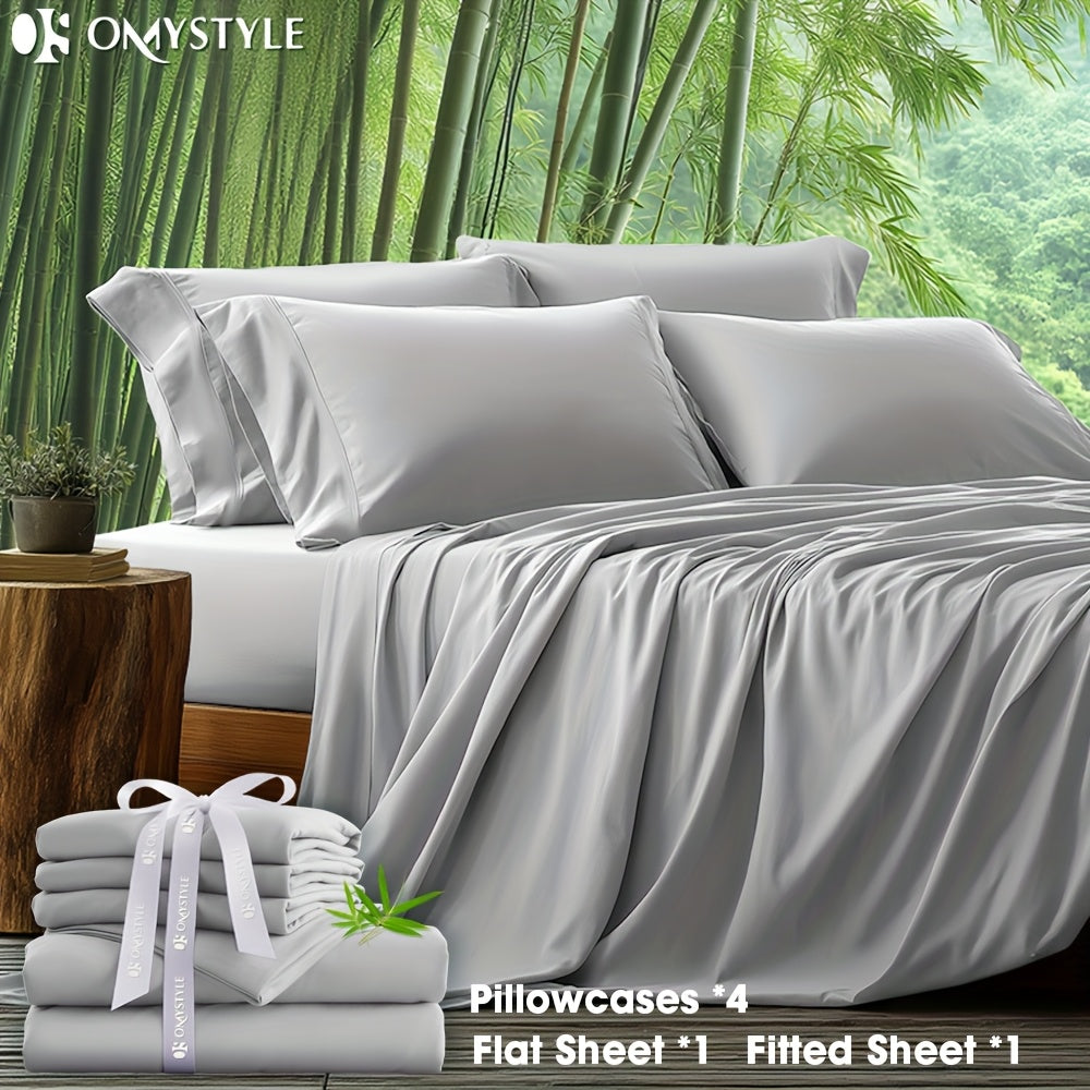 6-Piece Bamboo Blend Bed Sheet Set Ultra Soft Breathable Deep Pocket Fitted Sheet Flat Sheet 4 Pillowcases for Hot Sleepers Twin Full Queen King