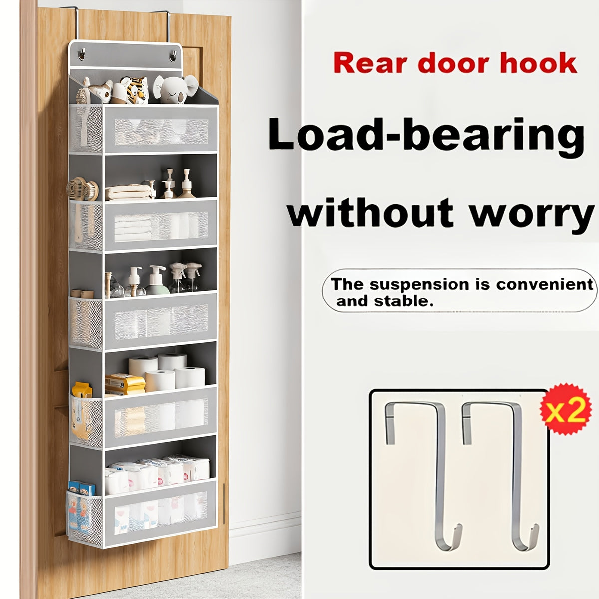 Over the Door Organizer 10-Pocket 5-Tier Hanging Storage 44LB Capacity - No Assembly Breathable Fabric Door Pocket Organizer for Bedroom Bathroom Pantry Kitchen Dorm