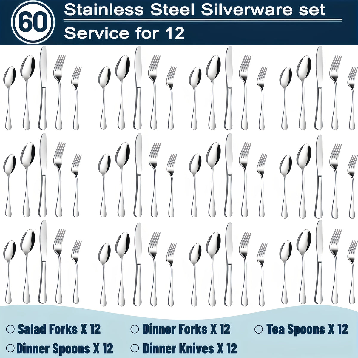 Commercial Grade Silverware Set 20/60pcs 304 Stainless Steel Heavy Duty Flatware Dishwasher Safe Rust Proof Non-Toxic Bulk Tableware with Gift Box for Restaurant Wedding Home