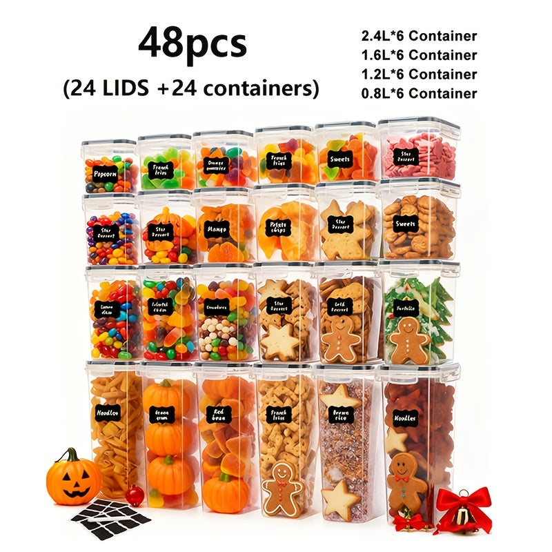 Airtight Food Storage Containers with Lids Set, BPA-Free Plastic Kitchen Pantry Organizer for Rice Cereal Pasta Flour Sugar Spaghetti, 6/14/18/48/84 Piece Dry Food Storage Container Set with Labels
