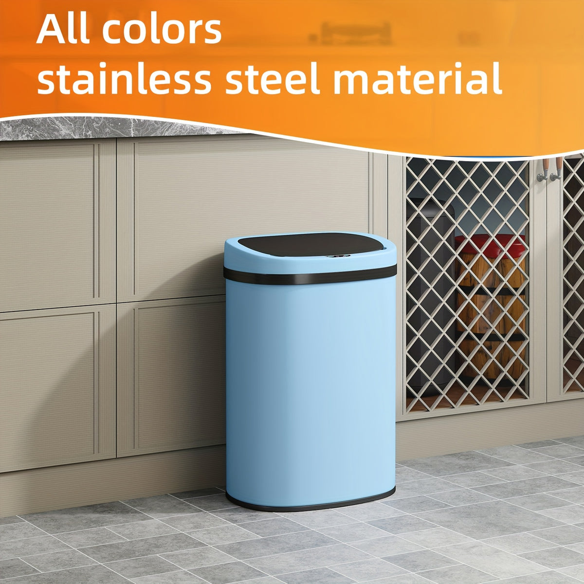 Touchless Motion Sensor Trash Can 13 Gallon Stainless Steel, Automatic Sensor Garbage Can with Lid Anti-Fingerprint Mute Design, 50L Kitchen Waste Bin for Office Bedroom Living Room, Multiple Colors