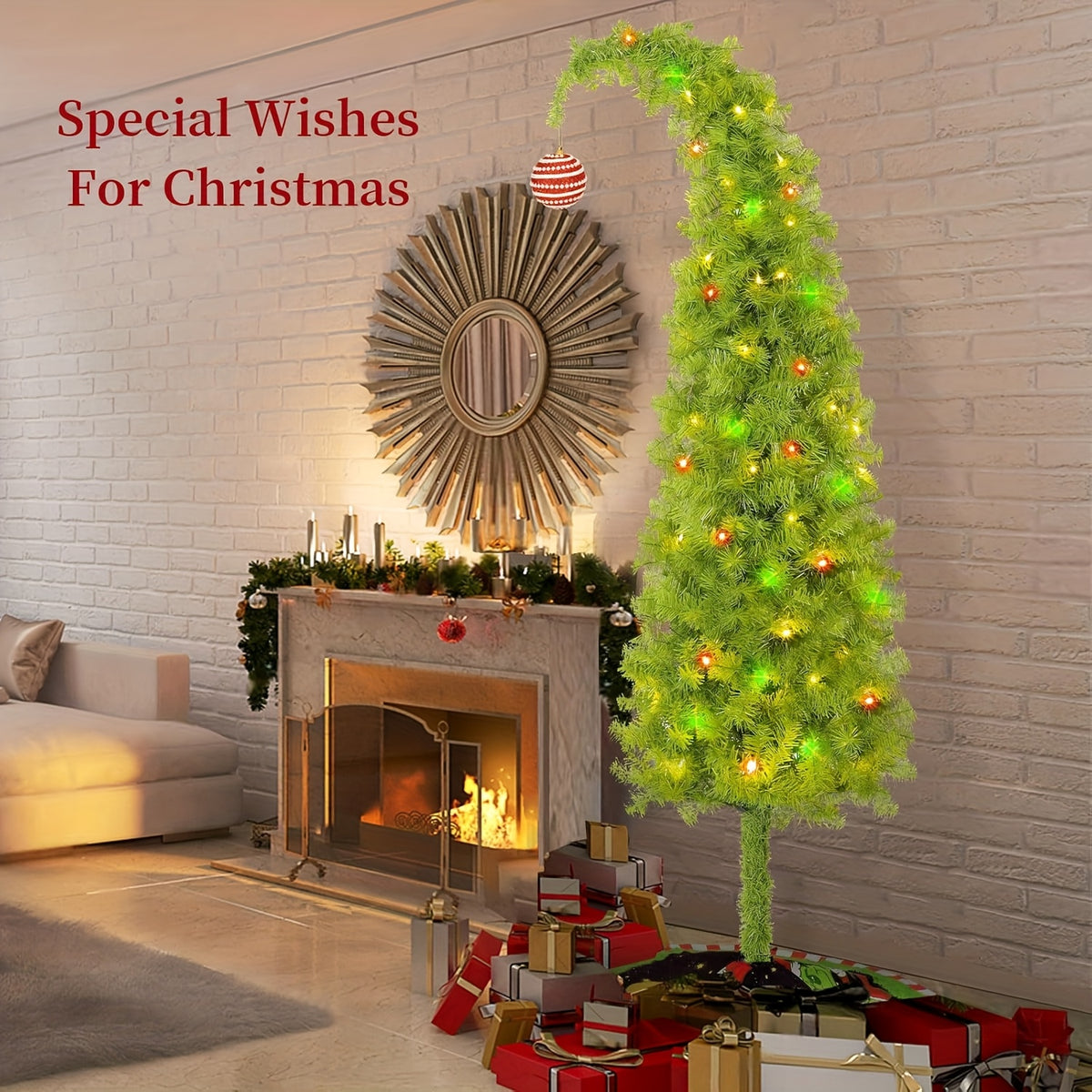 Artificial Christmas Tree 6 Foot with String Lights, Tree Skirt, Christmas Balls & Stand - Bendable Full Xmas Tree Set for Home, Shop Window & Party Decorations, Unique Holiday Decor Indoor Display