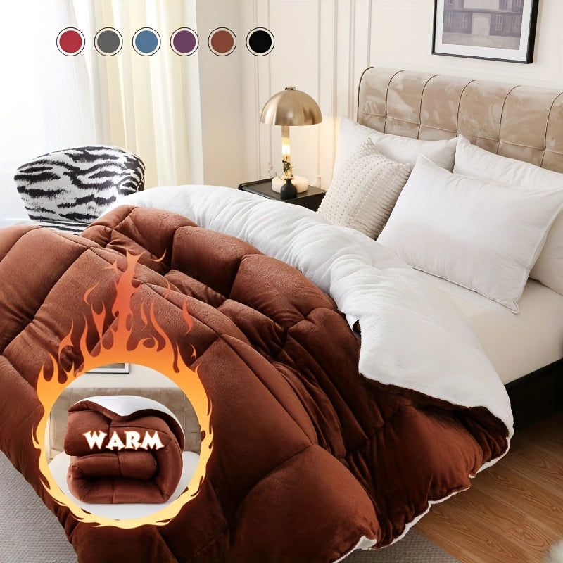 Sherpa Comforter Plush Flannel Double-Sided All Season – 500GSM Thick Soft Comforter with Box Stitching, Twin XL Full Queen King, Solid Color Bedroom Bedding for Autumn & Winter