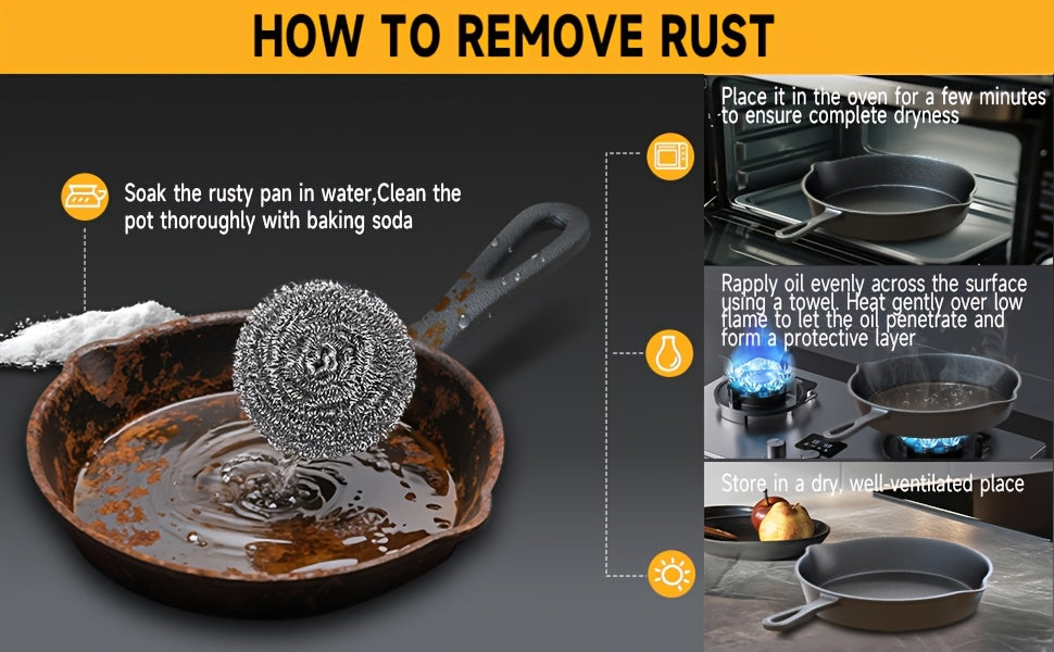 Cast Iron Skillet Set 3 Piece Pre-Seasoned – Non-Stick Heavy Duty Frying Pan with Drip Spout, Teflon-Free Natural Seasoning, Induction Gas Oven Campfire Safe, Perfect for Home RV Camping Holiday Cooking