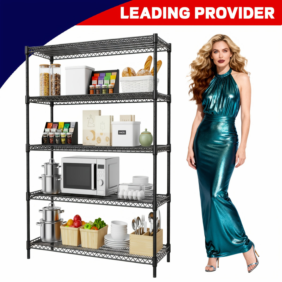 Heavy Duty Wire Shelving Unit 3/4/5 Tier Steel Storage Rack 1000-2000 lbs Capacity, Adjustable Metal Utility Shelf for Garage Kitchen Office Bathroom, No-Tool Assembly Baker's Rack Organizer Chrome Black