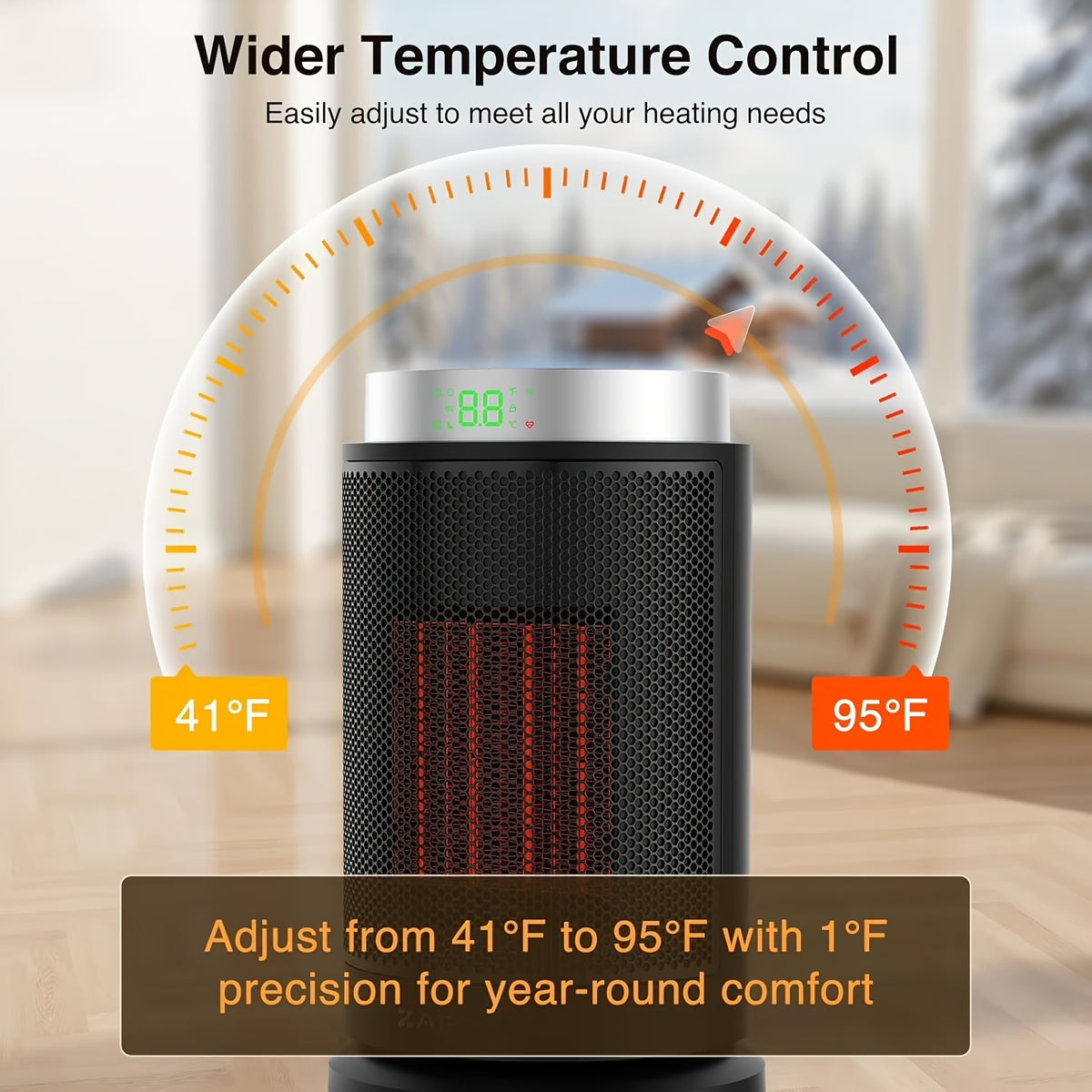 1500W Ceramic Space Heater Portable Electric Heater with Digital Display 5 Modes Adjustable Thermostat – Heats 200 Sq Ft Fast 2-Second Heating Overheat Tip-Over Protection Compact Indoor Room Heater