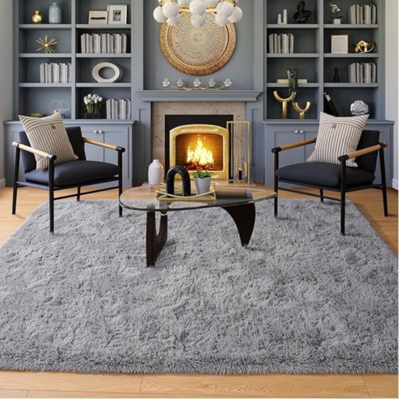 6x9 Fluffy Area Rug for Living Room – Large Shaggy Soft Carpet for Bedroom Dorm Room Decor, Thick Fuzzy Non-Slip Indoor Floor Rug in Tie-Dye Gray Black Coffee, Aesthetic Home Decor Christmas Gift