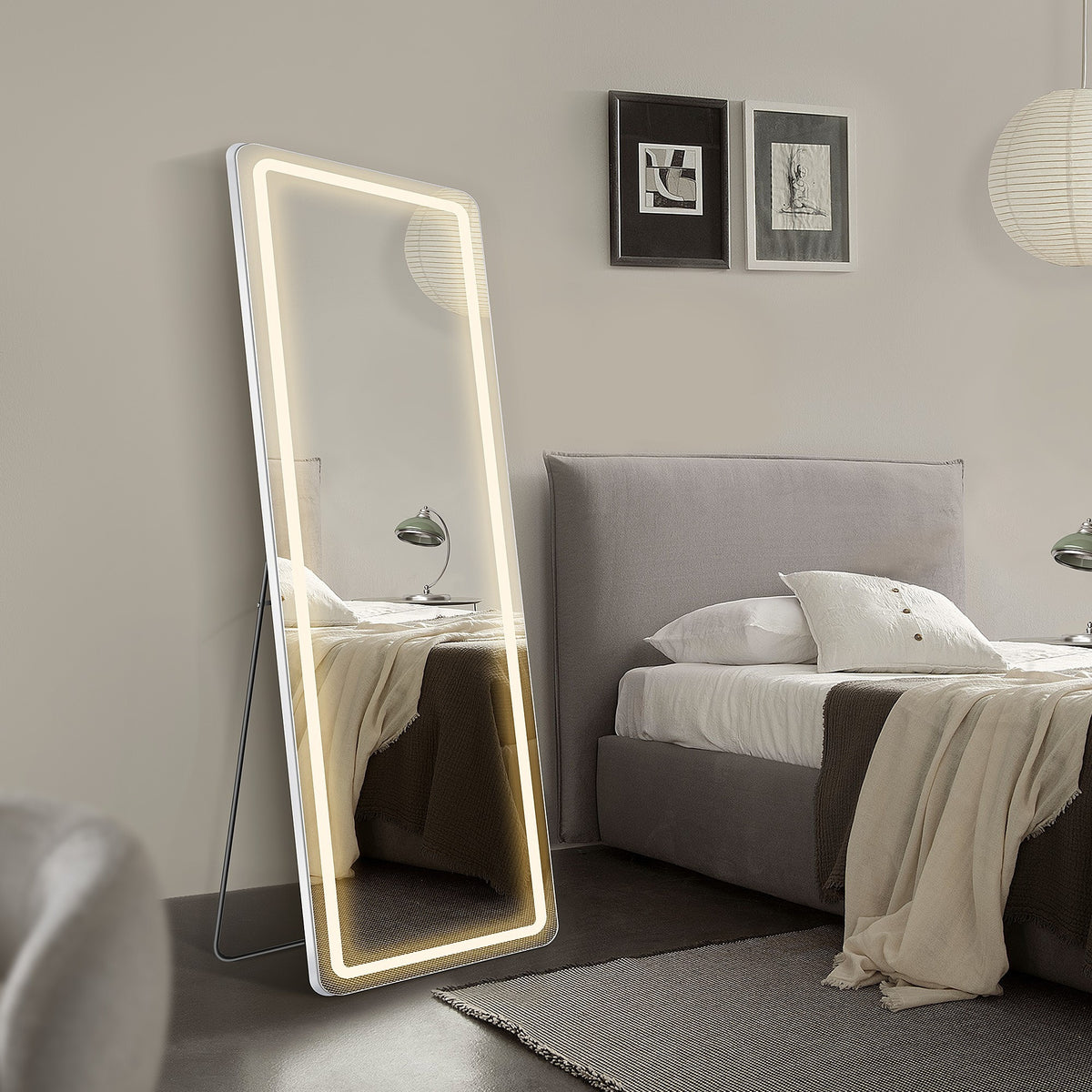 LED Full Length Mirror Arched & Rectangle Full Body Floor Mirror – Standing Leaning or Wall Hanging Aluminum Alloy Thin Frame 16x60 26x71 Inch for Bedroom Bathroom Dressing Room Store