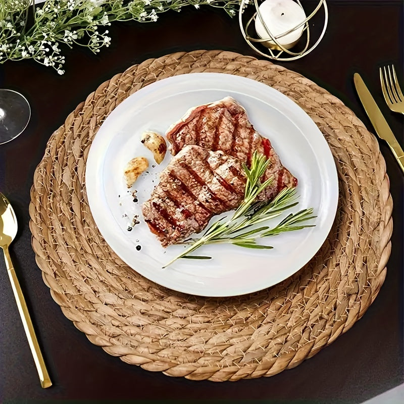 Round Rattan Placemats Set of 12 – Natural Wicker Heat-Resistant Non-Slip Table Mats 11.8 Inch, Rustic Bohemian Woven Dish Mats for Kitchen Dining Table, Holiday Party Decor | Home Viaco