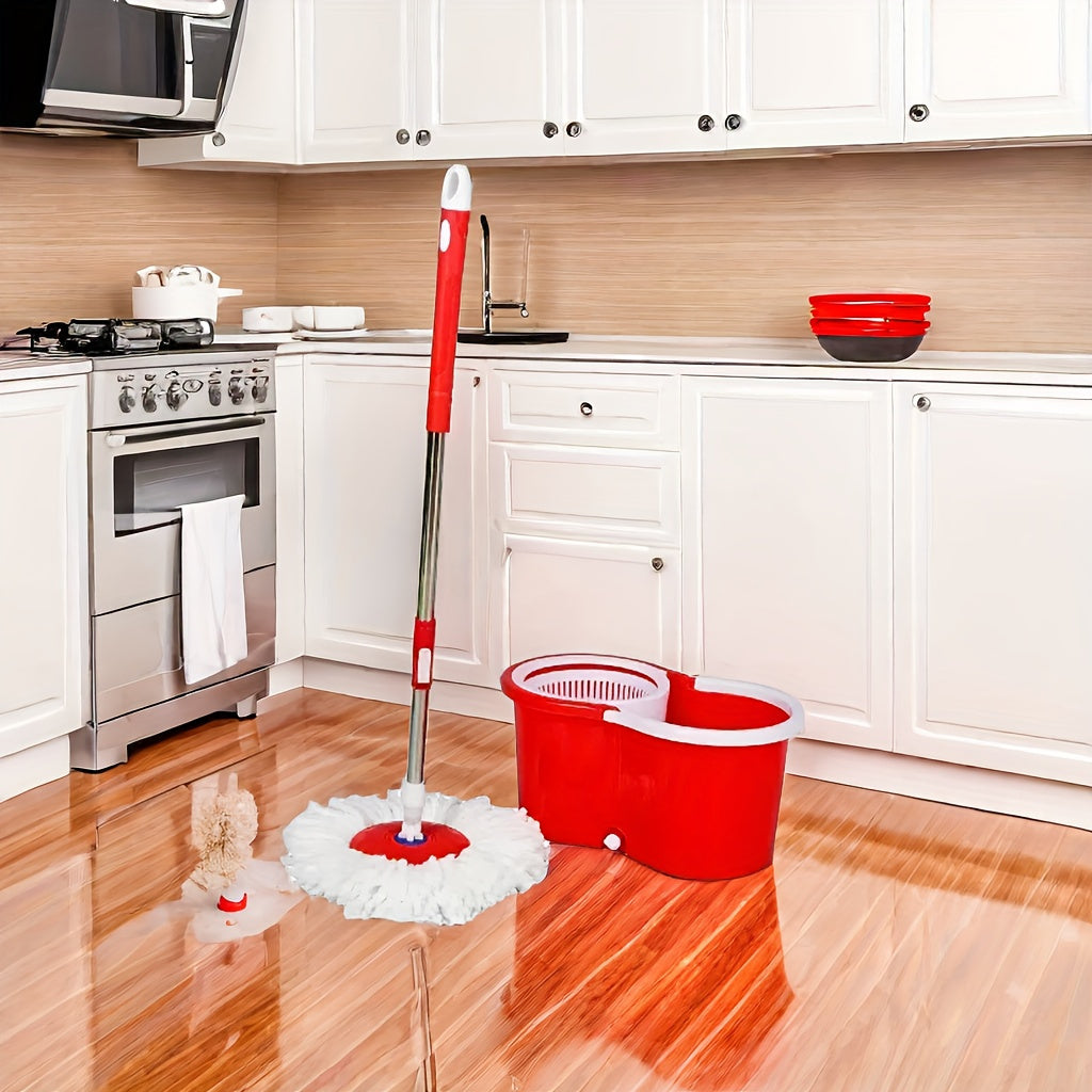 360° Spin Mop and Bucket Set – Wet & Dust Floor Mop for Home with 2 Mop Heads Included Self-Wringing Spinning Mop for Hardwood Tile Laminate & Vinyl Floor Cleaning in Blue or Red
