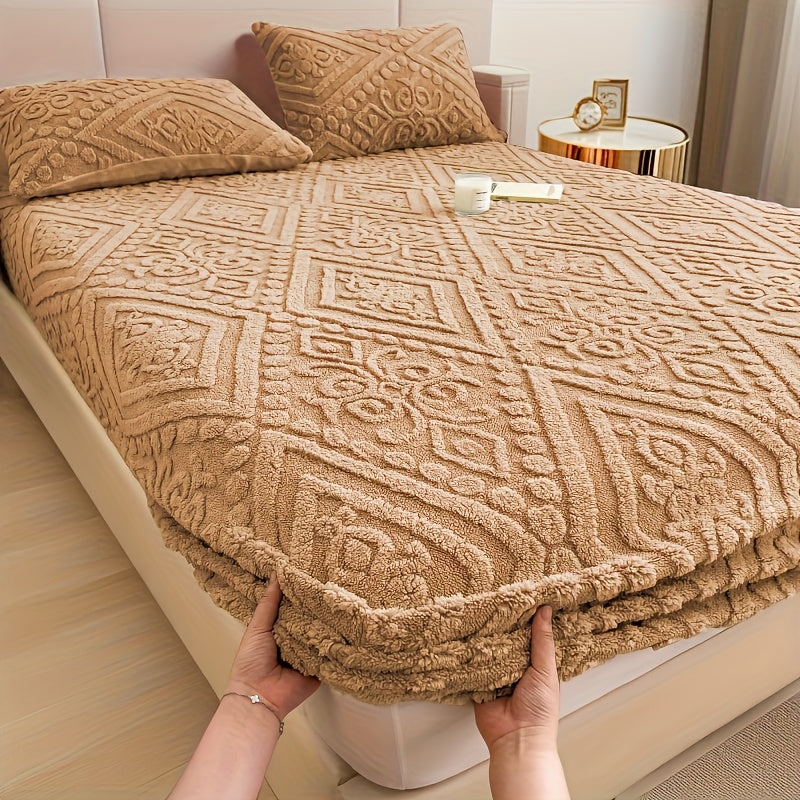 Velvet Mattress Cover Bed Protector Thickened Warm Fitted Mattress Pad European Style Taff Velvet Bed Cover Twin Full Queen King California King Fall Winter Bedroom