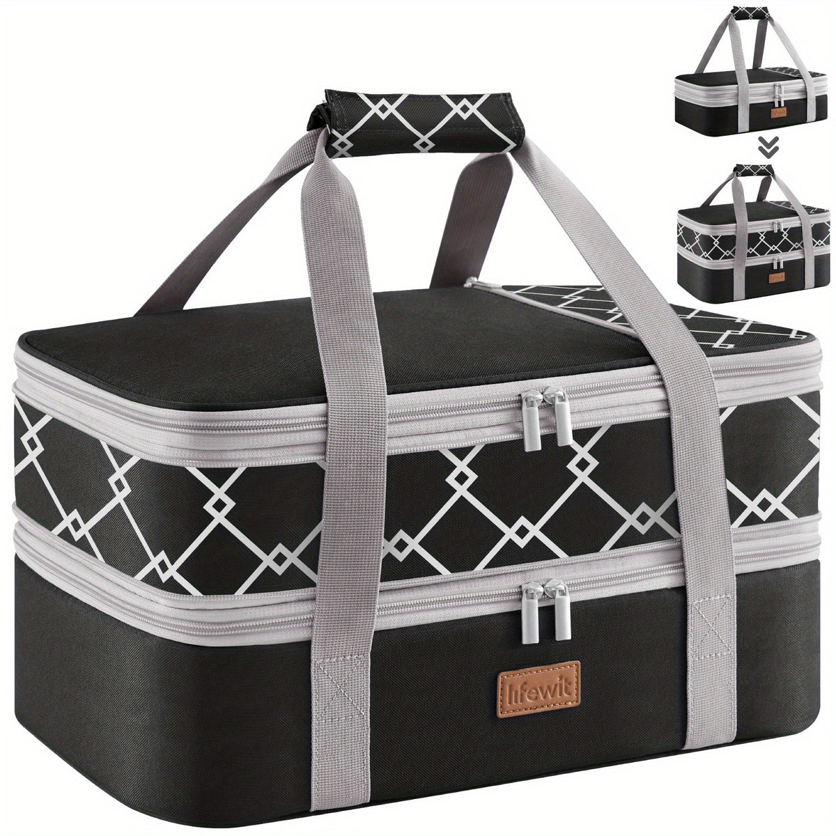 Insulated Casserole Carrier Bag Expandable Double Decker Tote with Thermal Lining, Fits 9x13 Baking Dish, Keeps Food Hot or Cold 6 Hours for Potlucks, Picnics & Parties