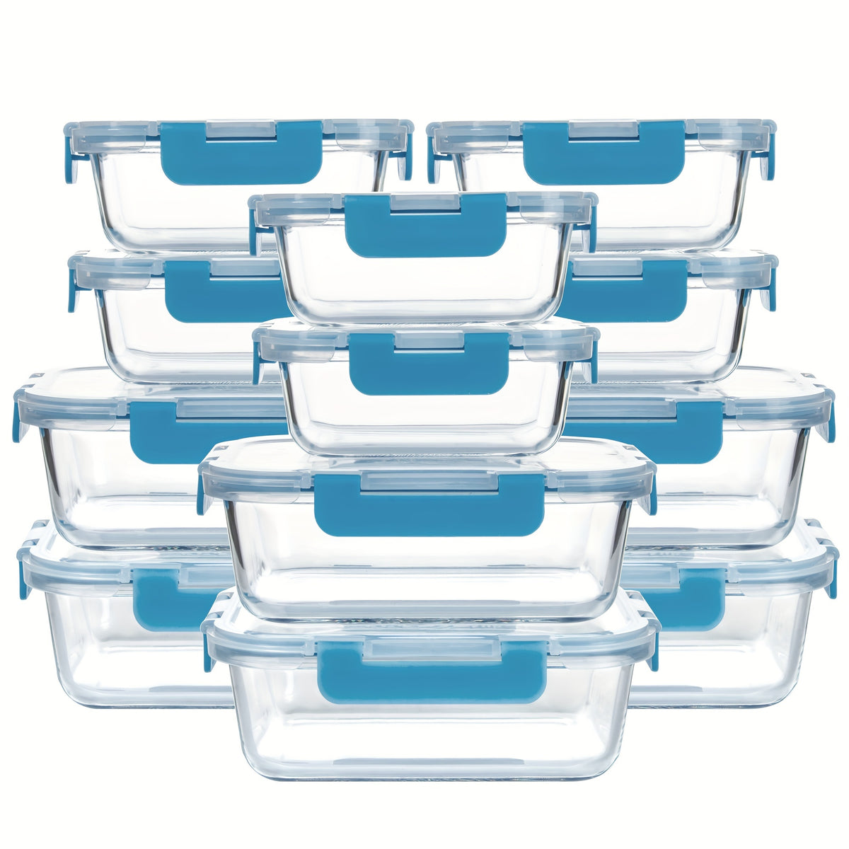 Glass Food Storage Containers 24 Piece Set – Borosilicate Glass Meal Prep Containers with Airtight Lids, Microwave & Dishwasher Safe, Multi-Size for Kitchen Food Storage, Lunch & Leftovers
