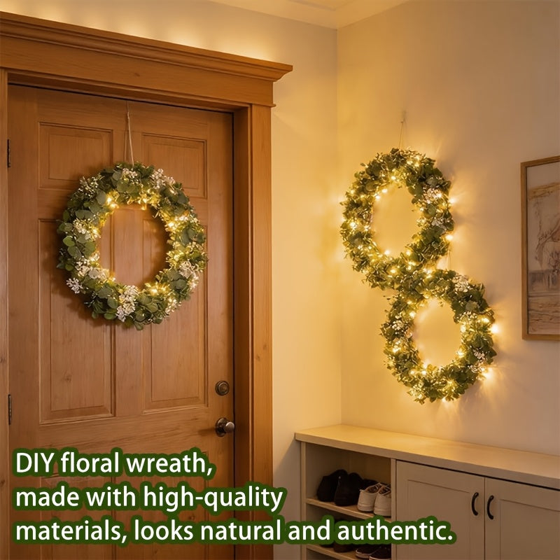 Lighted Eucalyptus Wreath 2-Pack 6FT Artificial Green Vine with LED Lights - Faux Eucalyptus Garland for Table Runner Wedding Centerpiece Backdrop Wall Decor Party Home Decoration Warm White