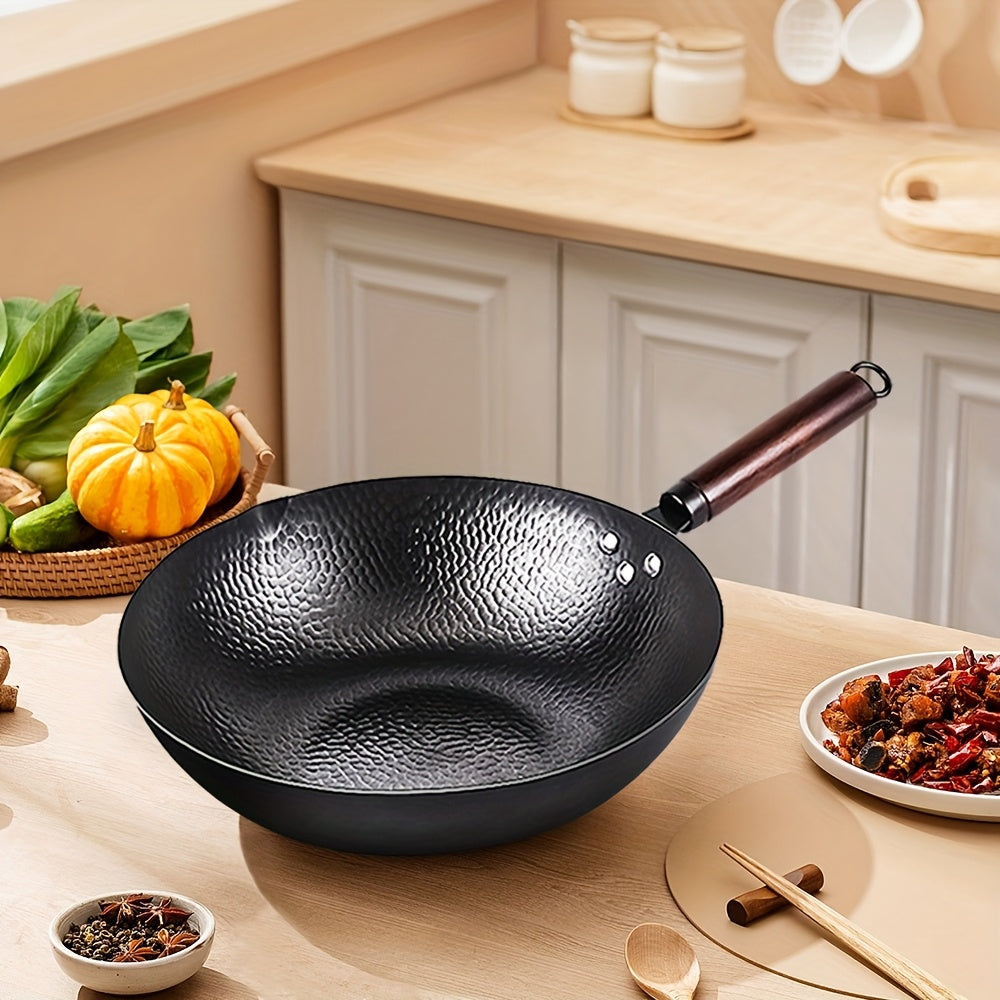 Cast Iron Wok Set 12.6 Inch Nonstick 13-Piece with Lid Spatula & Accessories – All Stove Compatible Gas Electric Induction, Natural Non-Stick No Chemical Coating, Stir Fry Pan for Family Cooking & Camping