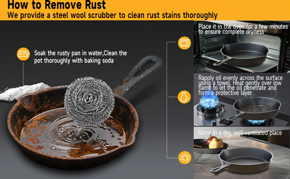Cast Iron Skillet Set 3-Piece Pre-Seasoned Heavy-Duty Frying Pan 6 8 10 Inch - Superior Heat Retention Ergonomic Handle Cookware for Indoor Outdoor Cooking Stovetop Oven Campfire