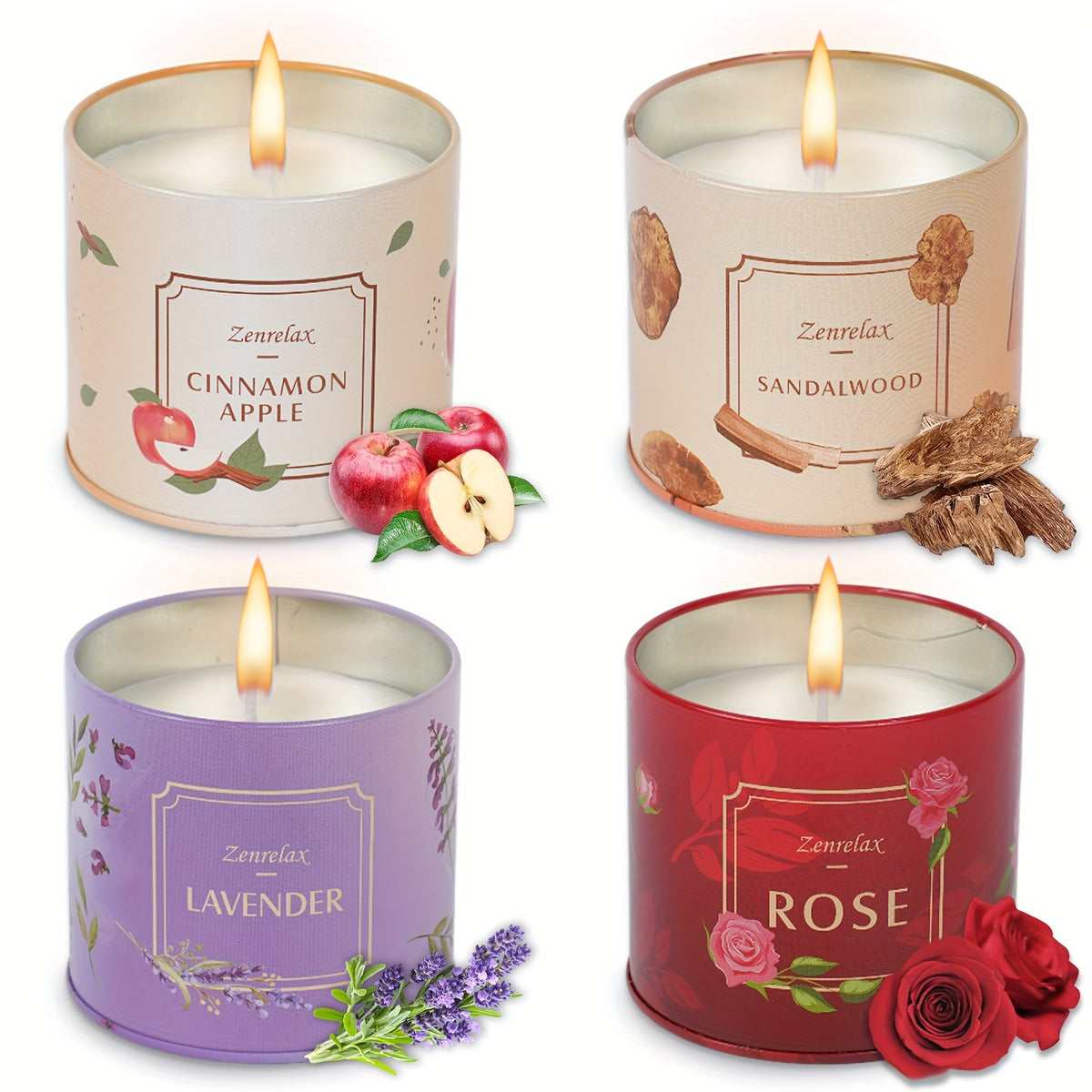 Scented Candle Set for Women 30oz – Rose Sandalwood Cinnamon Apple Lavender Soy Wax Candles in Metal Jar, Aromatherapy Home Decor Gift for Birthday Christmas Valentine’s Day Mother’s Day, Long Burn Time