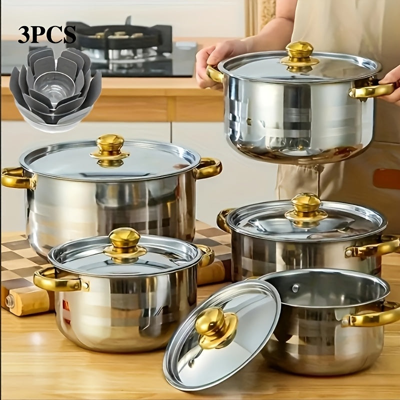Stainless Steel Cookware Set – Induction Compatible Stockpot & Nonstick Pot with Lid, Double Handle, for Soup, Hotpot, Pasta & Rice, Kitchen Essential, 1, 10 or 12 Piece