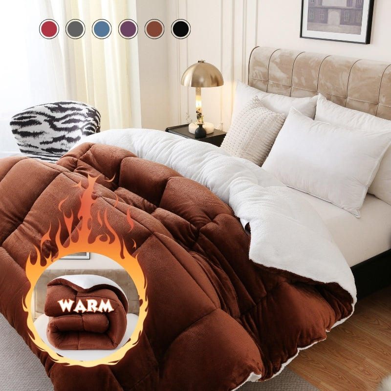Flannel Sherpa Comforter Thick Soft Plush Double Sided 500g Filling Box Stitch All Season Warm Comforter for Bedroom Twin XL Full Queen King Blue Purple Grey Pink