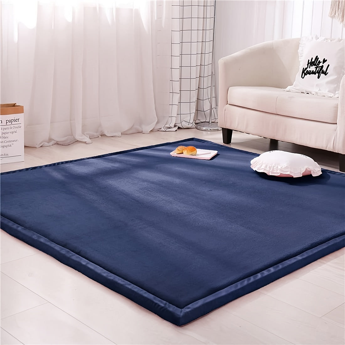 Japanese Tatami Area Rug Coral Velvet, 1.18 Inch Thick Foam Padded Play Mat for Kids Baby Crawling, Soft Floor Rug for Playroom Nursery Living Room Yoga, Multiple Sizes & Colors Available