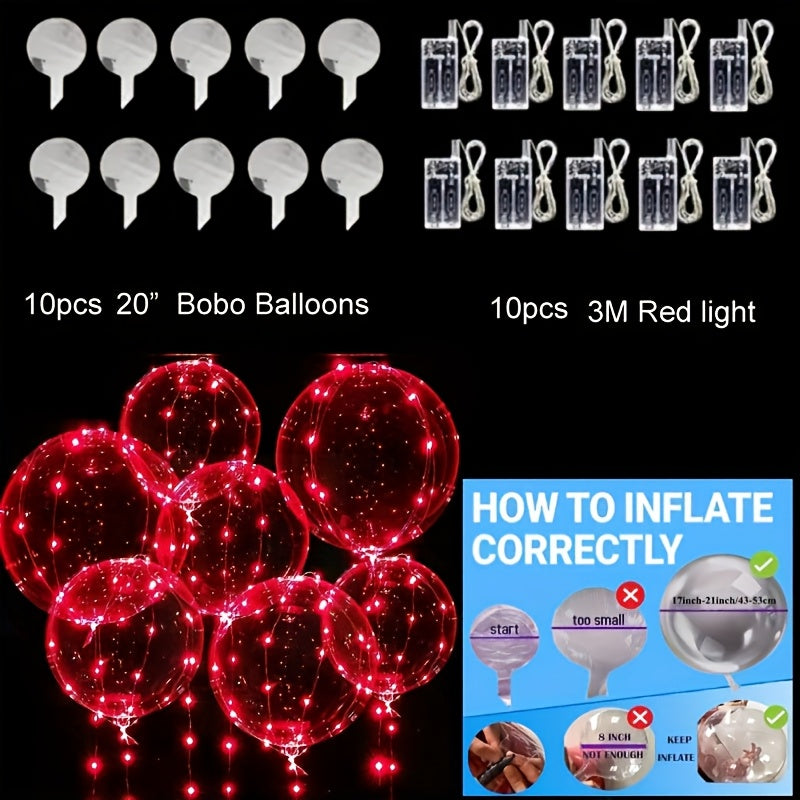 String Lights and Balloons Party Decoration Set 20 Pack – 10x 3-Meter LED String Lights & 10x 20-Inch Balloons for Wedding, Birthday, Graduation, Christmas, Halloween, Indoor Outdoor Decor