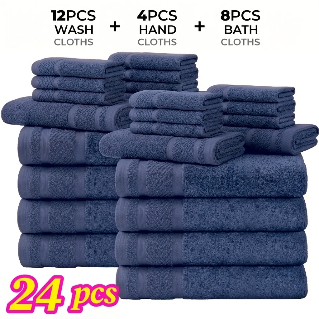 Bath Towel Set 12 or 24 Piece Hotel Quality Cotton Highly Absorbent Quick Dry – Bath Towels Hand Towels Washcloths for Hotel Spa Gym Home Bathroom Dark Gray White Orange Blue Purple Navy