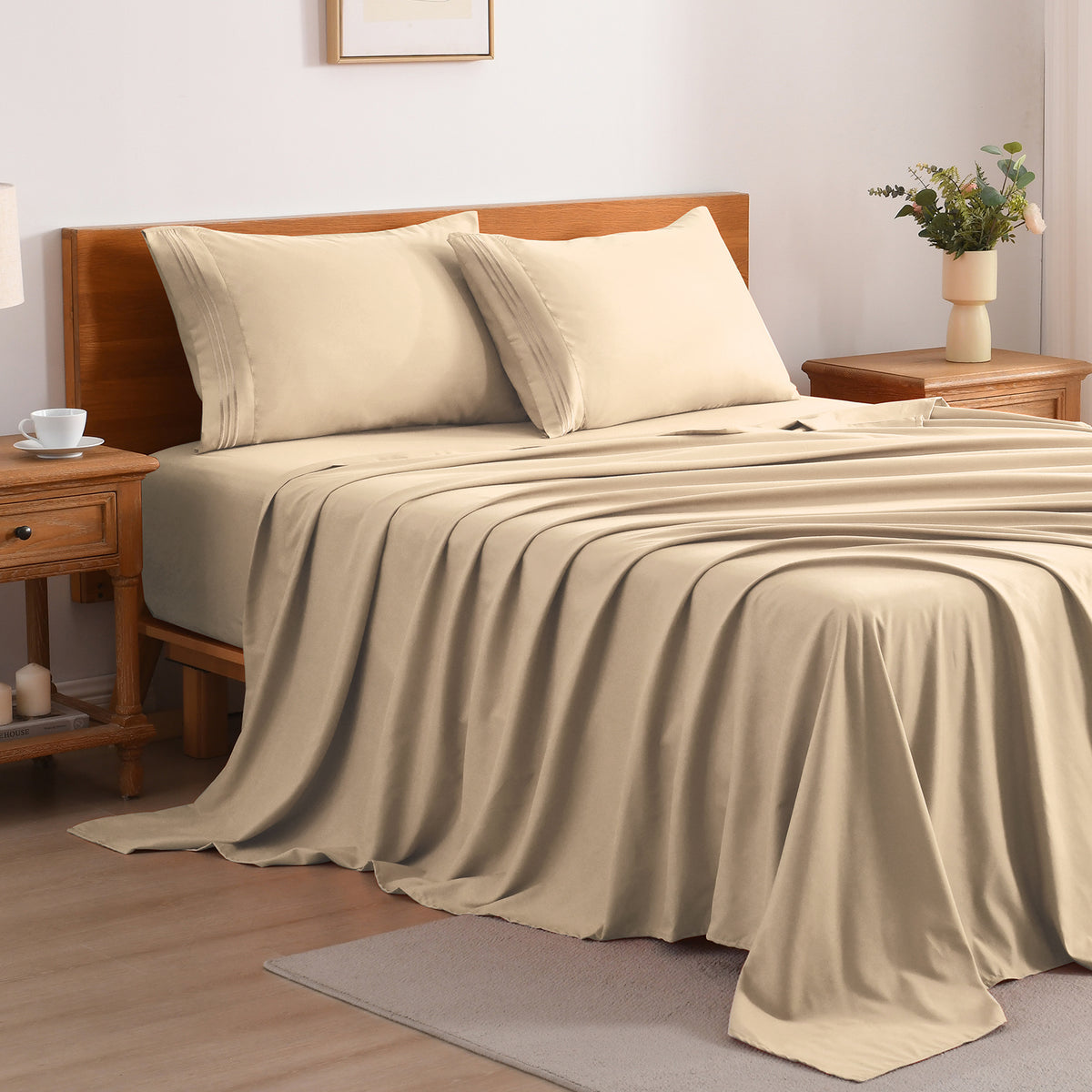 Cooling Bed Sheet Set 3/4 Piece 18 Inch Deep Pocket, Soft Breathable Microfiber Sheets for Hot Sleepers Hotel Luxury Summer Bedding Twin Full Queen King, 12 Colors Available