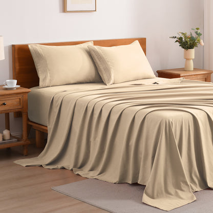Cooling Bed Sheet Set 3/4 Piece 18 Inch Deep Pocket, Soft Breathable Microfiber Sheets for Hot Sleepers Hotel Luxury Summer Bedding Twin Full Queen King, 12 Colors Available