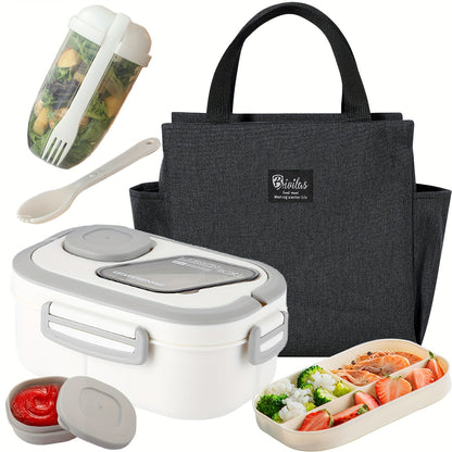 Bento Lunch Box Set with Bag and Cup, 2-Layer Multi-Compartment Meal Prep Container for School Office Picnic, Leakproof Food Storage Box with Insulated Lunch Bag, Pink Blue Green White