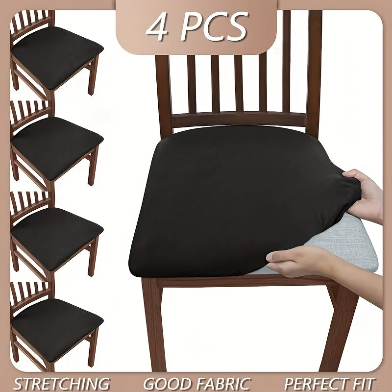 Stretch Chair Covers Set of 4 Solid Color Brushed Fabric High Elasticity Slipcovers for Dining Chairs Office Home Kitchen Decor Soft Comfortable Washable Seat Protector