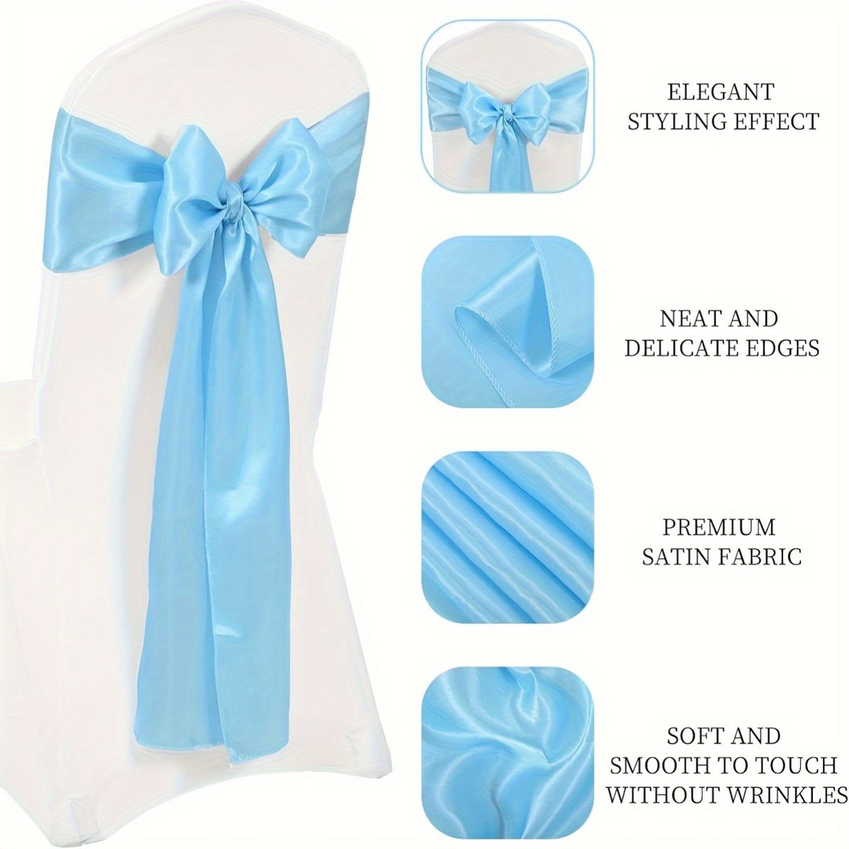 Satin Chair Sashes 60pcs 7x108 Inch Wedding Bow Decorations for Wedding Banquet Party Christmas Thanksgiving Graduation Outdoor Events - 18 Colors