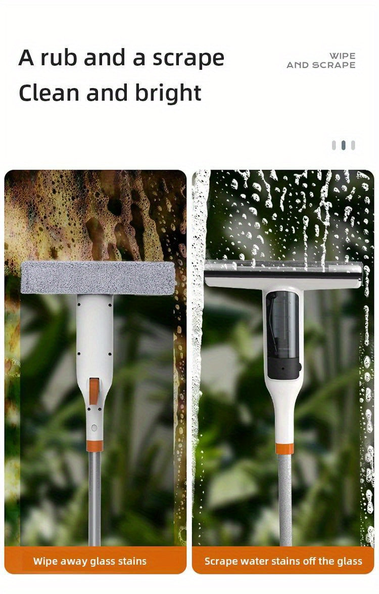 Window Cleaning Kit 3-in-1 Spray Bottle Scrubber & Squeegee with Metal Pole for High Windows, Shower Doors, Glass & Car Windshields – All-in-One Home Glass Cleaner Tool