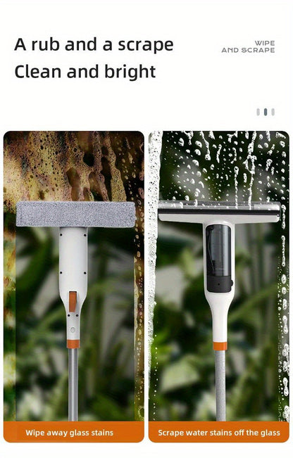 Window Cleaning Kit 3-in-1 Spray Bottle Scrubber & Squeegee with Metal Pole for High Windows, Shower Doors, Glass & Car Windshields – All-in-One Home Glass Cleaner Tool