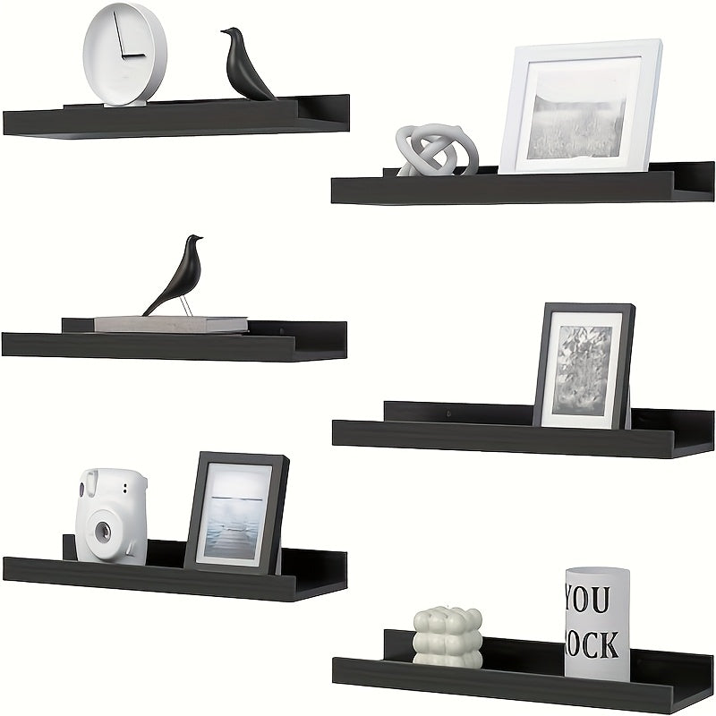 Rustic Wood Floating Shelves Wall Mounted Set 4 or 6 Pcs, Carbonized Black & White Shelf for Bathroom Bedroom Living Room Kitchen Office Plants Decor, Multi-Size Heavy Duty Wall Shelf Storage
