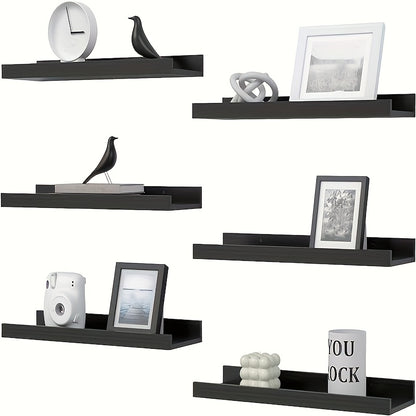 Rustic Wood Floating Shelves Wall Mounted Set 4 or 6 Pcs, Carbonized Black & White Shelf for Bathroom Bedroom Living Room Kitchen Office Plants Decor, Multi-Size Heavy Duty Wall Shelf Storage