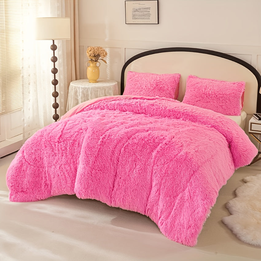 Plush Duvet Cover Set 3-Piece – Soft Fuzzy Comforter Cover with 2 Pillowcases, Cozy Warm Bedding for Bedroom & Dorm, Twin Full Queen King, 14 Colors including Solid & Tie Dye