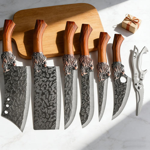 Kitchen Knife Set Forged Stainless Steel Professional 6 or 7 Piece Ultra Sharp Chef Knives – Includes Boning Slicing Carving Fish Butcher Knife & Scissors – Durable Meat & Fish Cutting Knife Set