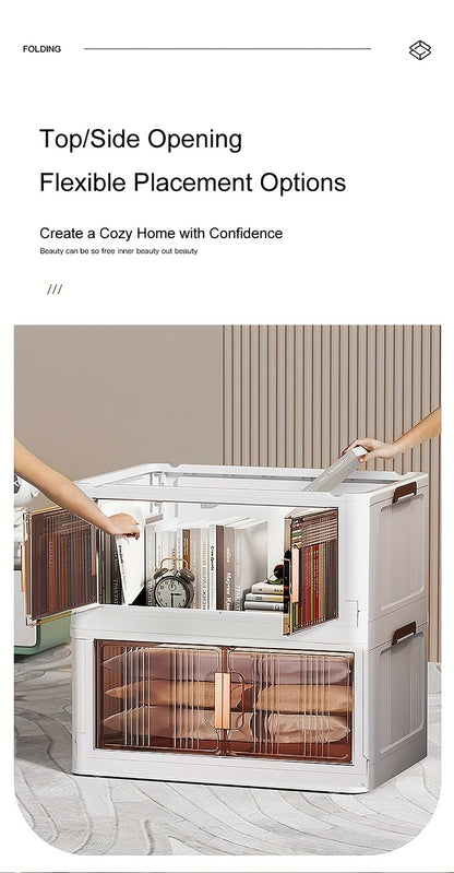 Folding Storage Cabinet with Wheels & Lids – 3/4/5-Tier Extra Large Stackable Plastic Storage Bins Organizer, Translucent Magnetic Doors, for Home, Office, Kitchen, Bathroom, Garage